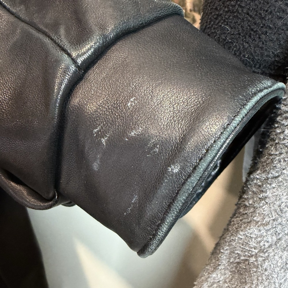 Vtg J Percy Marvin Richards Black Leather Silver Fox Fur Collar Coat ~ Women's L - Picture 7 of 16